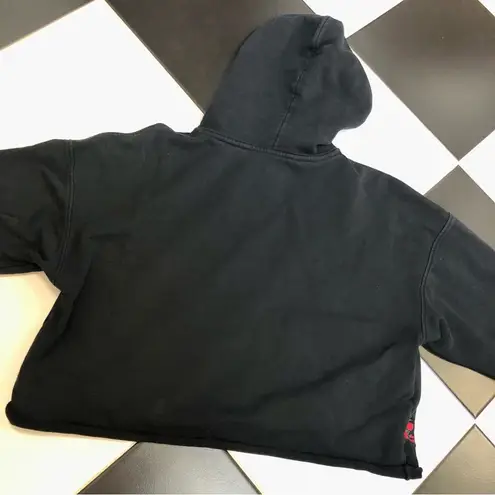 Philosophy Di Lorenzo Serafini Cropped Hoodie Embroidered Rose Hoodie Black Red