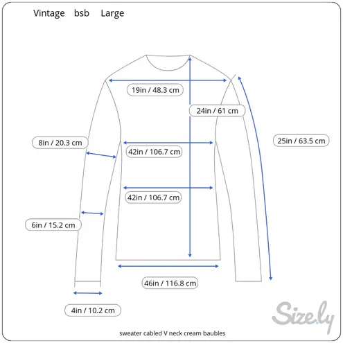 sweater cabled V neck cream baubles Size XL