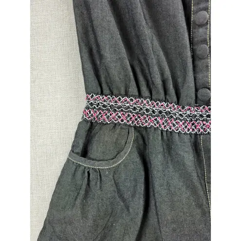 Zawary Womens Romper Shorts Size L Gray Tribal Embroidered Strapless Casual Gray Size L