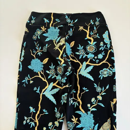 Soft Surroundings Chinoiserie Black Foil Bird & Floral Print Straight Pants XS