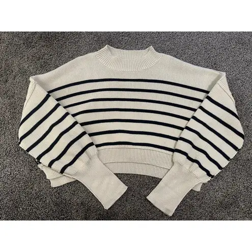Women's COMMENSE Crew Neck Striped Sweater in Off