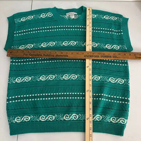 Vintage 80s Jennifer Adams Knit Sweater Vest Sleeveless Green White Women Large
