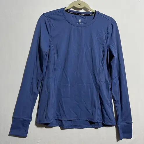 Spyder Active Top Womens Medium Blue Nylon Stretch Side Zip Long Sleeve Pullover