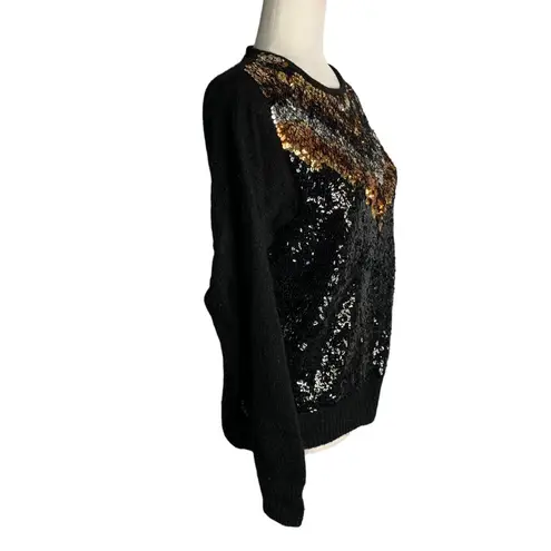 Vintage Work in Progress Silk Angora Sweater S Black Knit Sequins Gladys Bagley