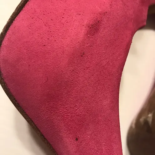 barney's new york BARNEY’S NEW YORK magenta suede platform pump heels peep toe size 8 1/2