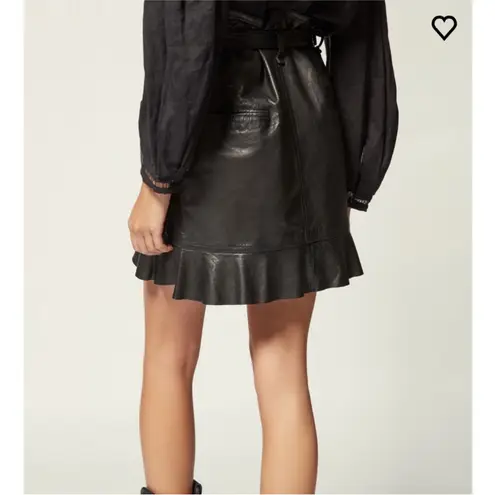 Isabel Marant NWT Qing Belted Ruffle Leather Black Mini Skirt