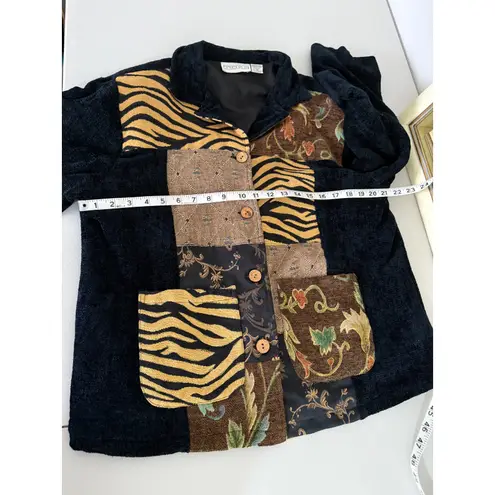 Women's Vintage Black Corduroy Patchwork Tapestry Barn Jacket Chore Coat XL