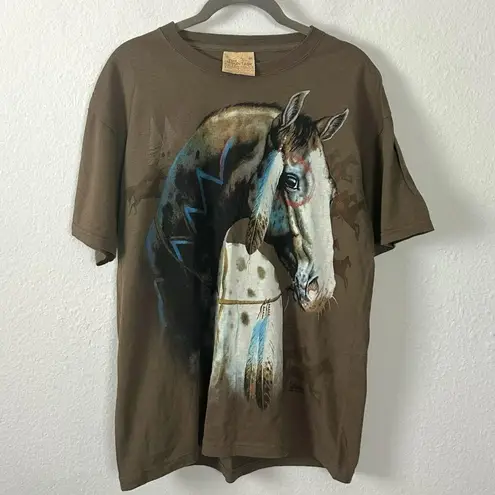 The Mountain Vintage Y2K Horse Tee Medium Leather Tag Western Native American