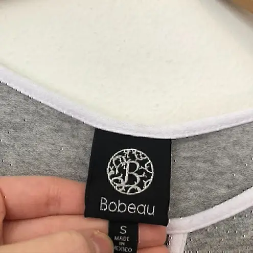 Bobeau Solid Gray White Keyhole Cutout Short Flutter Sleeve Blouse Top Small SM