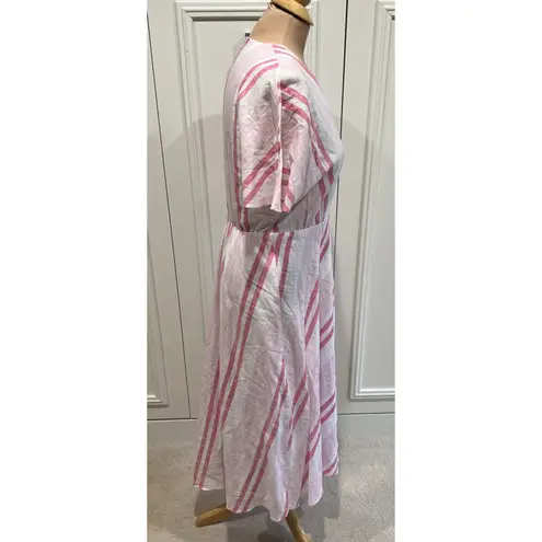 Sandra Darren  Striped Tea Length Dress MIDI Pink & White Dainty Baby Shower