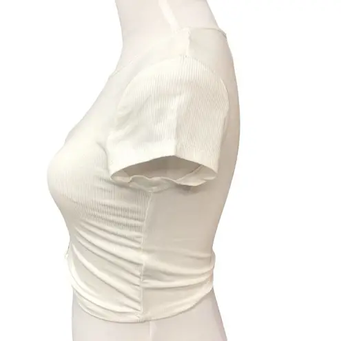 Elodie Short Sleeve Ribbed Round Neck Casual Chic Style Cropped Top Size XL NWT