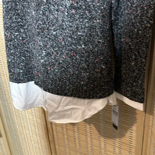 AB Studio Twofers Gray Pebbled Sweater W/Faux White Dress Shirt Under Medium NWT