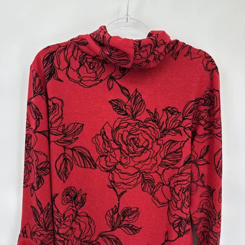 Coco Blanco Turtleneck Sweater Womens XL Red Black Floral Sequin Flutter Sleeve - Image 10