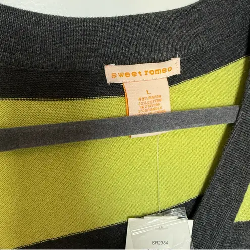 Sweet Romeo Green and Gray Striped Cardigan