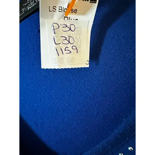 Design History Plus XXL Blue Long Sleeve Tee with Rhinestones