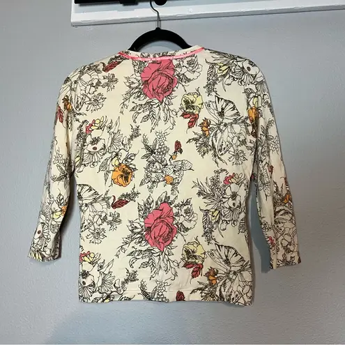 Valerie Stevens Silk Blend Floral Cream Cardigan Sweater Size Small Rhinestones