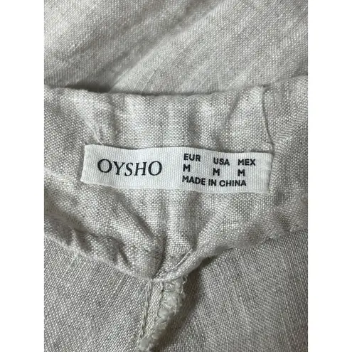 Oysho Women's Gray 100% Linen Tie High Waisted Straight Midi Wrap Skirt Size M