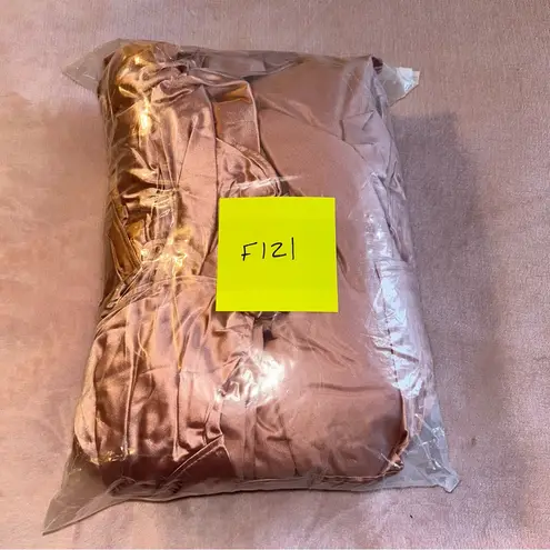 NWOT pink satin mermaid prom dress strapless corset lace up back front slit 4