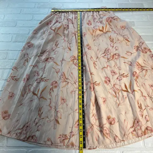 T Tahari Maxi Skirt Womens Large Cream Pink Floral A-Line Stretch Lightweight L