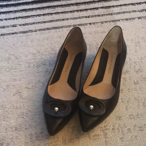 Carolinna Espinosa Leather With Rhinestone Block Heels Black Size 5