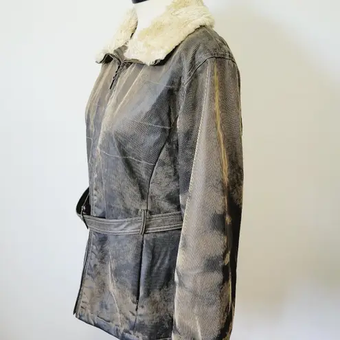 Big Chill distressed poly belted fur collar coat size medium