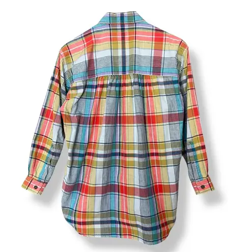 Vintage 90s Plaid Shirt Colorful Women Long Sleeve Button