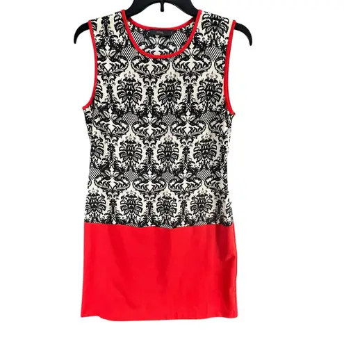 THML Shift Dress S Black Fleur De Lis Red Colorblock Sleeveless Moulin Rouge