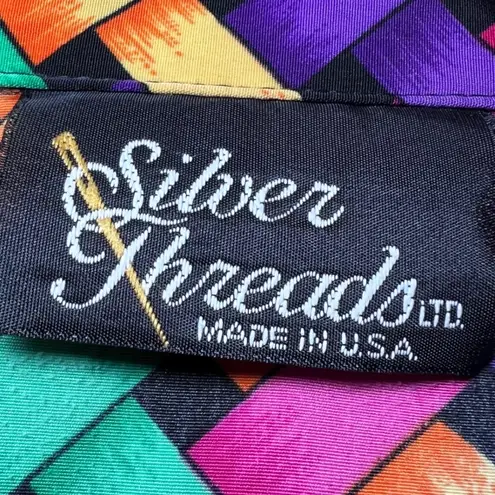 Silver Threads Vintage Woven Geometric Print Jacket Womens Medium Colorful Bold Black