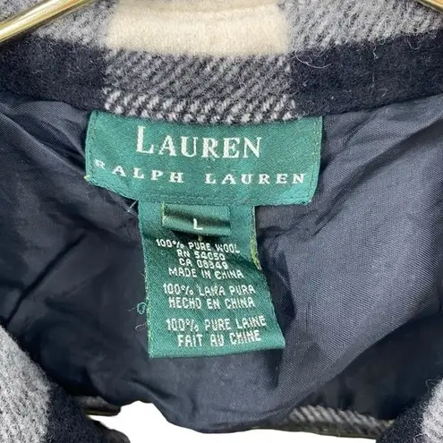 Ralph Lauren Womens L Buffalo Plaid Shacket Black and Ivory Full Zip 100% Wool Size L