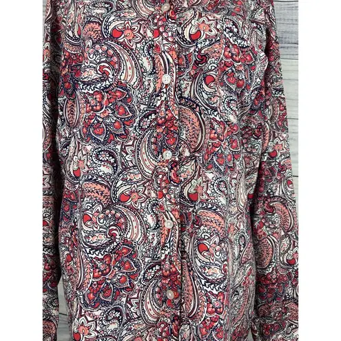 kim rogers  Curvy Button Front Shirt Womens Size 1X Paisley Long Sleeve Cotton