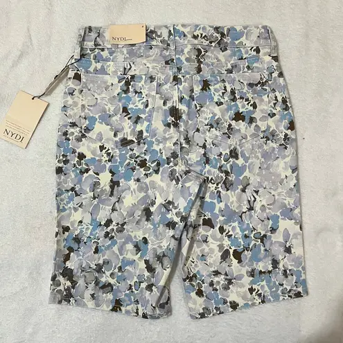 NYDJ SIZE 4 Stretchy Knee Length Floral Print Lift & Tuck Briella Denim Shorts