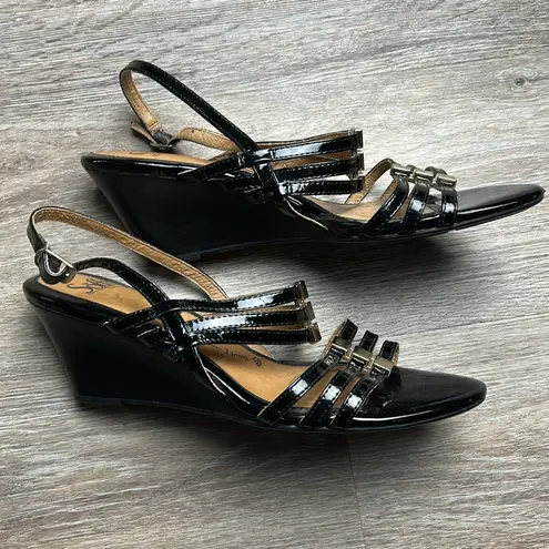 Sofft Black Strappy Leather Wedge Sandals Size 10 Medium