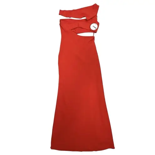 STAUD Prismatic Dress with cut-out Side Slit Off Shoulder Papaya Orange Size 6