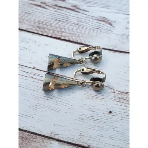 Vintage Clip On Earrings Gold Tone Cone Dangle
