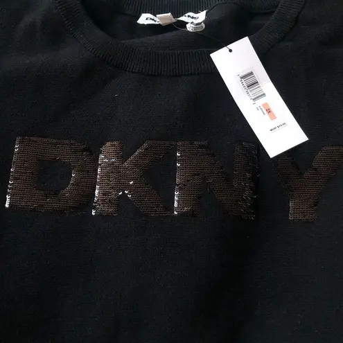 DKNY  nwt Black SEQUIN LOGO SWEATER size 2x
