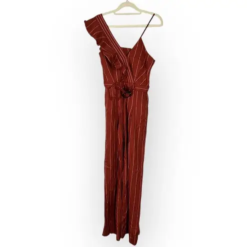 Three Floor Margaux Jumpsuit Womens 2 Burnt Orange Linen Striped Ruffle NWT