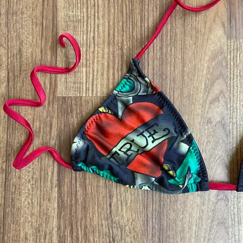 Ed Hardy Vintage Y2K Rare Red Black True Love String Triangle Edgy Bikini Set