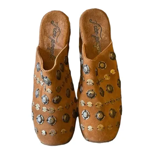 Free People  womens size 10 40 brown platform clogs slip on embellished boho