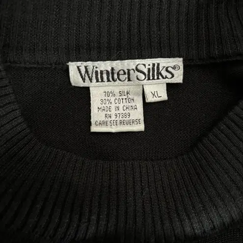 Wintersilks Sweater Womens XL Black Mock Neck Long Sleeve Silk Cotton Minimalist