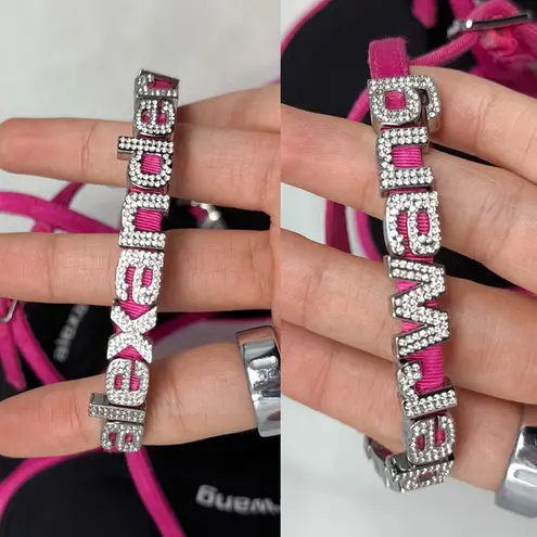 Alexander Wang Delphine Rhinestone Logo Strap Pointed Toe Pump Heels Hot Pink 38 - Image 7