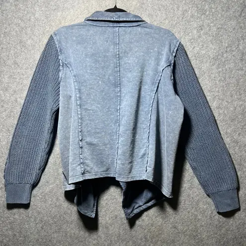 Natural Reflections Blue Washed Cotton Waterfall Cardigan Jacket Knit Sleeves L