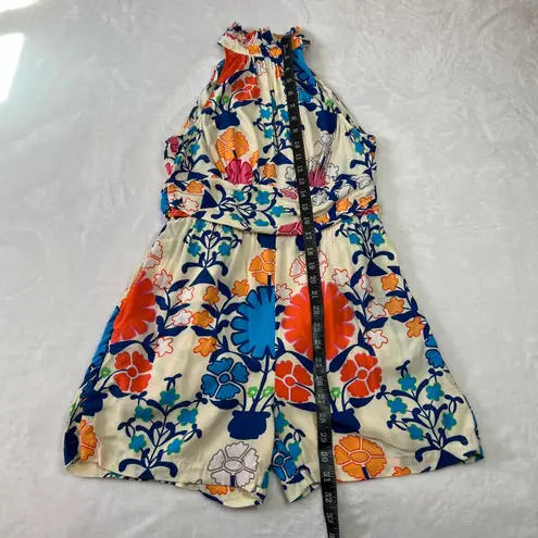 Plenty by Tracy Reese High Neck Sleeveless Floral Ruffle Trim Romper Size XS Yellow