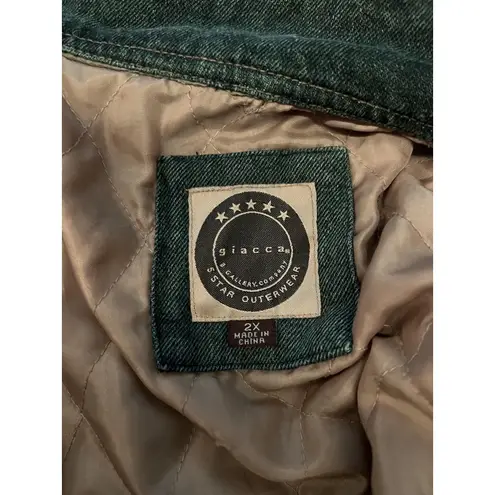 Giacca by Gallery Denim Jacket Womens 2X Blue Quilted Lined Zip Pockets