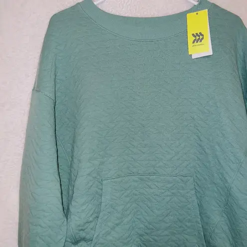 All In Motion NWT  Forest Green Long Sleeve Crew Neck Quilted Pullover Sweatshirt