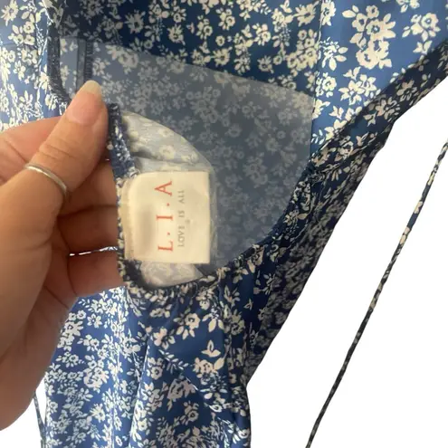 L.I.A Love Is All Women's Size Small Blue Floral Tie Back Satin Slip Dress