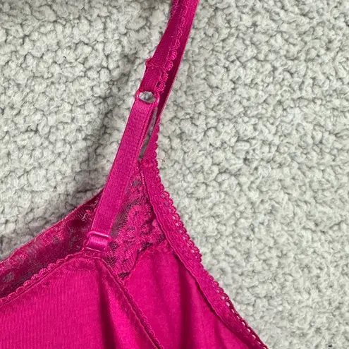 Elle Pink Lace Trim Tank Top Cami Spaghetti Straps Boho Y2K Womens Large Glam
