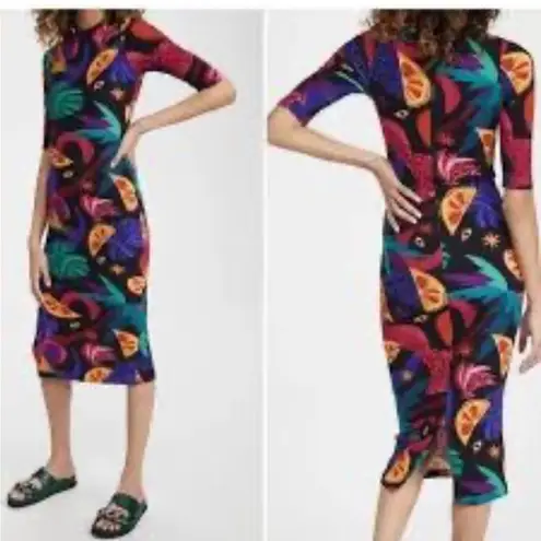 Farm Rio Mystic Jungle Midi Knit 3/4 Sleeve Dress New with Tag W1022 Sz M