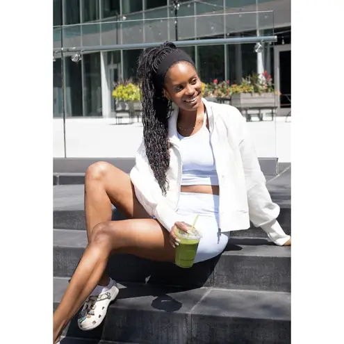 FREE PEOPLE Movement High Jump Zip Up Sweatshirt in Ivory Size Large White