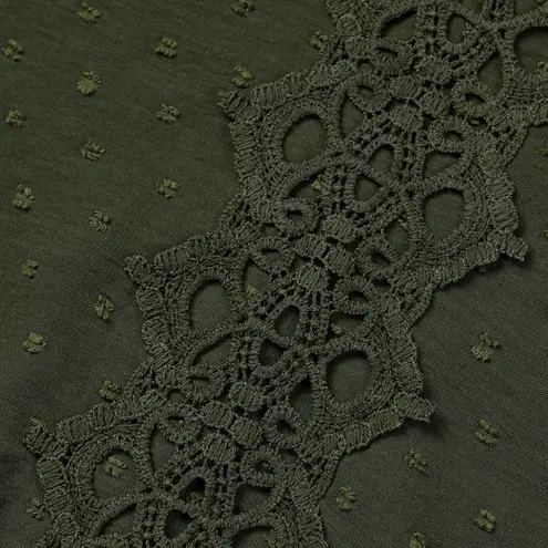 NEW Army Green Lace Detail Swiss Dot Ruffle A Line Puff Sleeve Dress