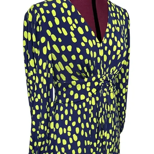 MAGGY LONDON Elorin Matte Jersey Knit Bishop Sleeve Midi Dress Navy Green NWT 6 Blue